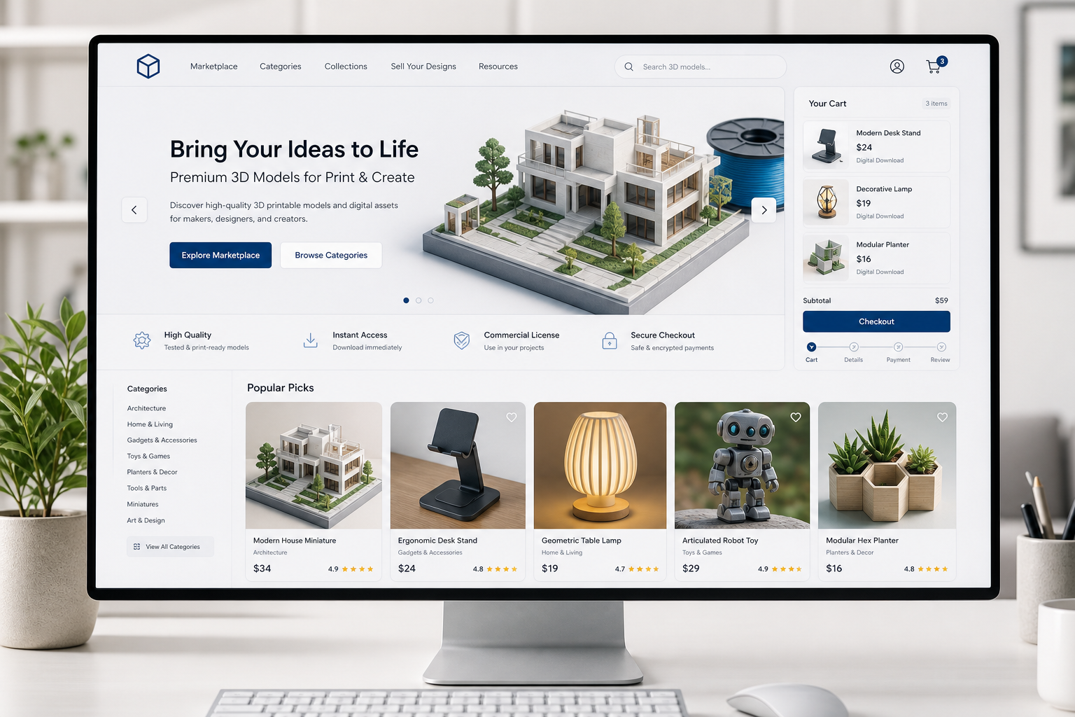 Modern e-commerce interface for 3D product shopping